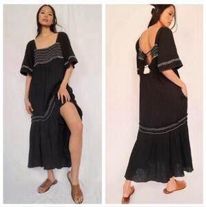 NWT Free People I’m The One Smocked Maxi Dress Black